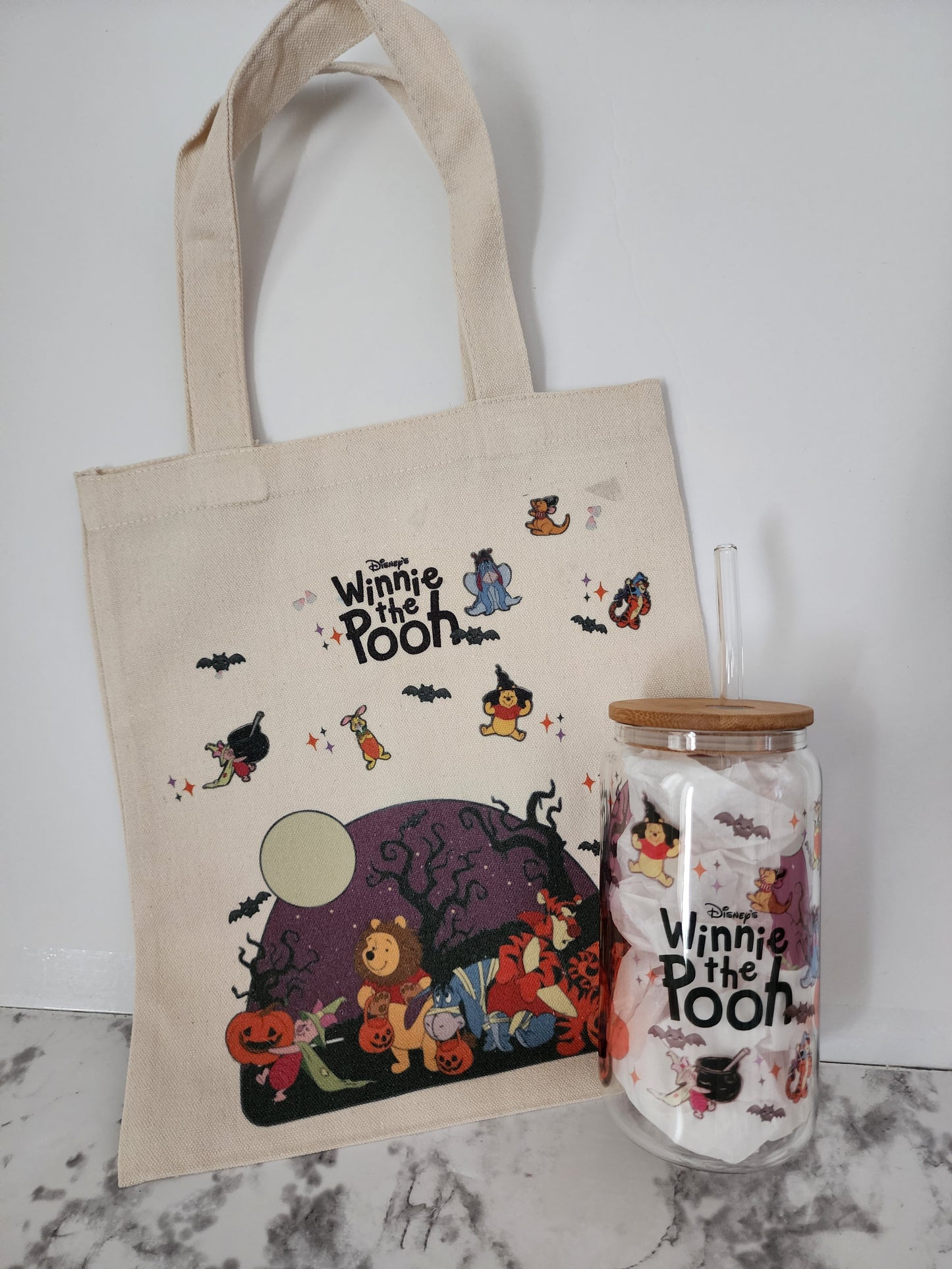 Trick or Treat Tote, Tumbler & Crewneck| Pooh & Friends Trick or Treat Sweater | Halloween Crewneck | Halloween Party Sweater