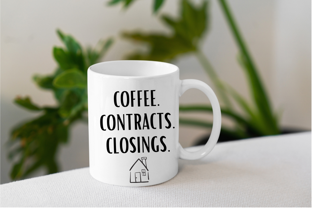 Coffee, Contracts, Closings l 15oz Porcelain Mug I Real Estate Mug